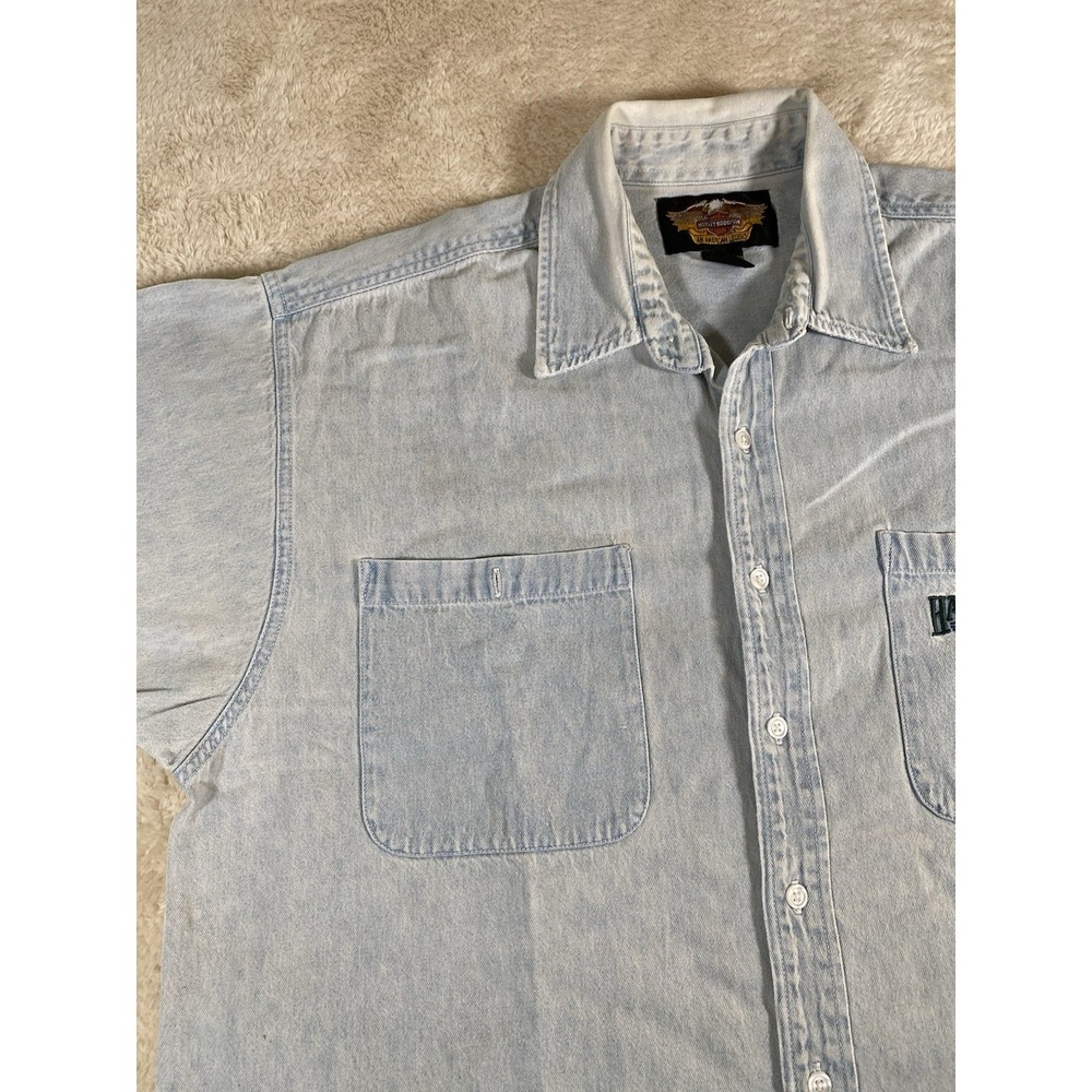 Harley Davidson Men's XL Long Sleeve Vintage Button Up Denim Shirt - Picture 4 of 16
